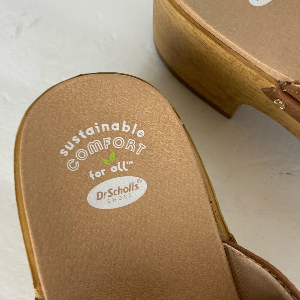 Dr. Scholl's Brown Leather Clog Mules with Gold Buckle - Picture 10 of 12